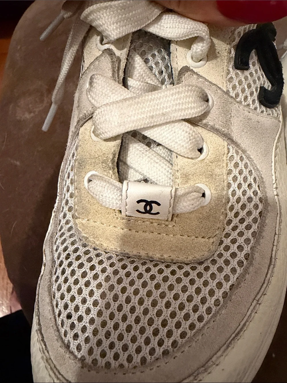 CHANEL Cream and Black Sneakers